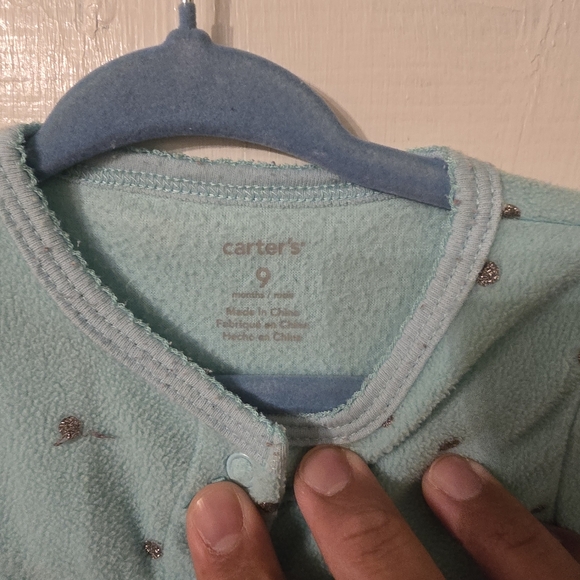 Carters Blue Polkadot Fleece Onesie Size 9M - Picture 2 of 3